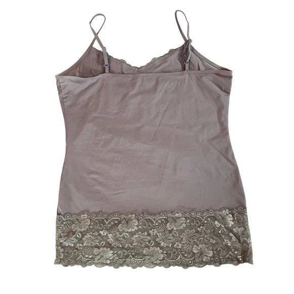 Studio Y Womens Floral Lace Trim Cami Gray Preppy Sweetheart Neckline (Size XL) - Picture 2 of 9
